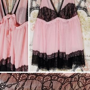 Sexy Pink Negligee with Black Lace